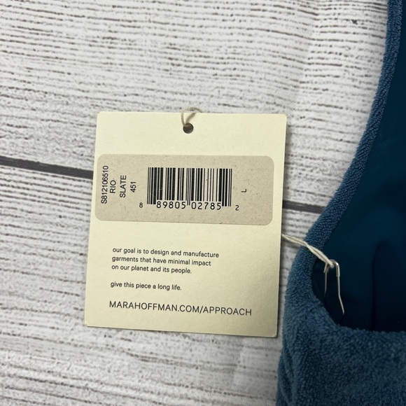 NEW Mara Hoffman Rio Slate Blue Textured Terry Fabric Knot Front Bikini Top Sz L - Picture 7 of 8